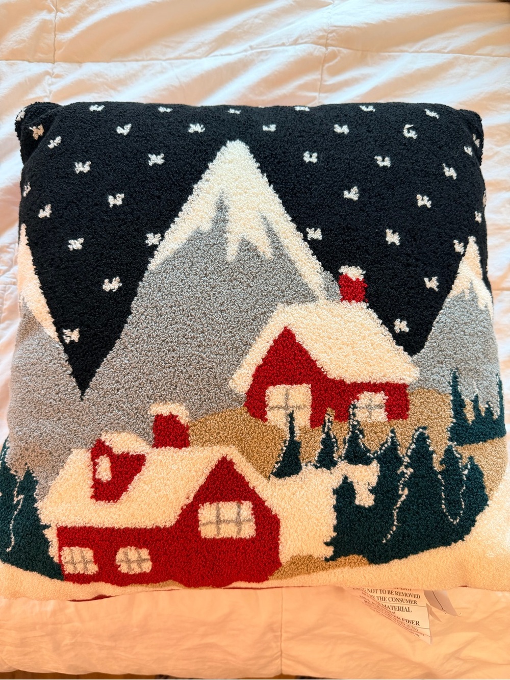 RARE Talbots scenic winter village hooked throw pillow — NWT